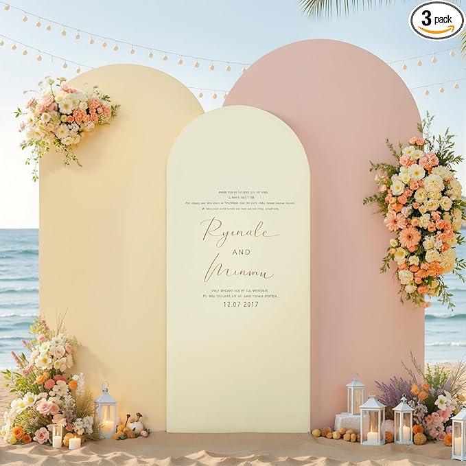 Ivory Arch Backdrop Cover 3 Set-4FT, 5FT, 6FT Spandex Fitted Wedding Arch Stand Covers for Baby Shower Birthday Party Bridal Shower Wedding Photo Balloon Arch Stand Background Decorations