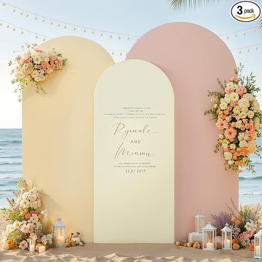 Ivory Arch Backdrop Cover 3 Set-8FT, 7.2FT, 6.6FT, Spandex Fitted Wedding Arch Stand Covers for Baby Shower Birthday Party Bridal Shower Wedding Photo Balloon Arch Stand Background Decorations