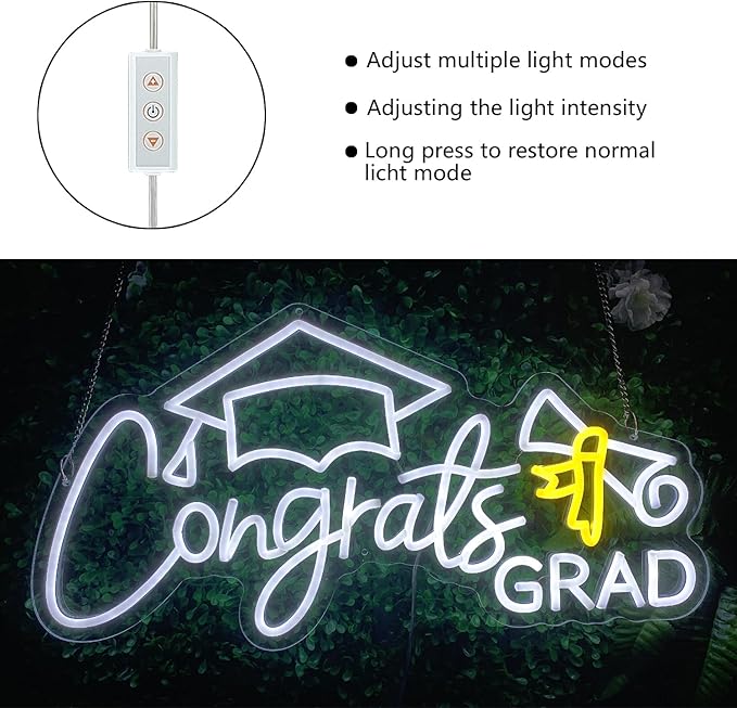 Congrats Grad Neon Sign Congrats Neon Lights Signs for Wall Decor with Dimmable Backdrop LED Light Up Signs for Party, Photos, Class of 2026 Celebrations, Graduation Gift