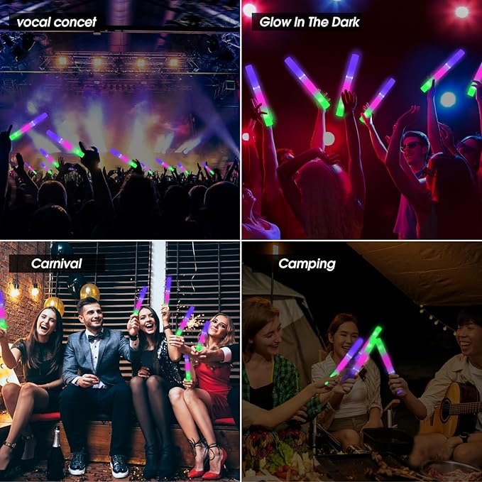 AWANG 50 Pcs Glow Sticks With 3 Modes Colorful Flashing Glow In The Dark Party Supplies Multicolor Bulk LED Foam Glow Sticks For Wedding Raves Sporting Events Glow Party Birthday Camping
