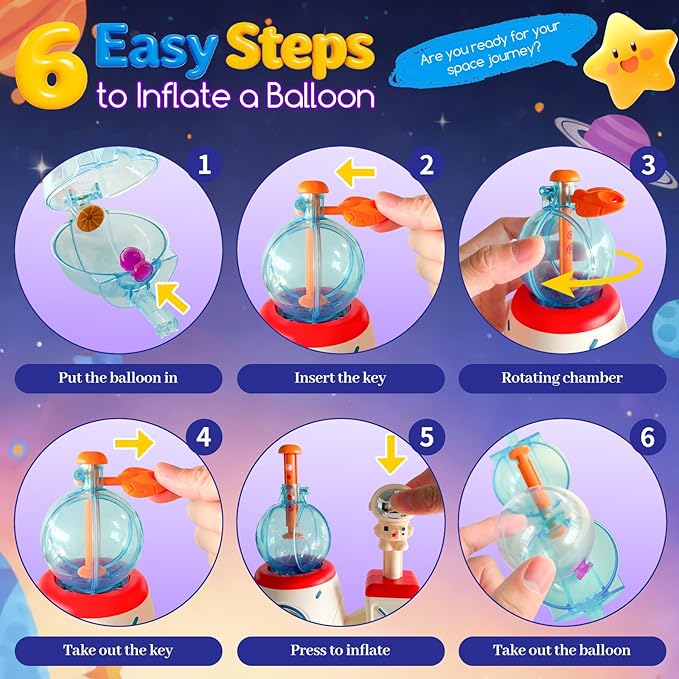 Space Rocket Sticky Balloon with Pump - 219 Pcs DIY Balloon Animals Kit, Creative Sticky Balloon Maker Toy for Kids with Strickers, Accessories, Birthday Gifts for Boys Girls Ages 3+