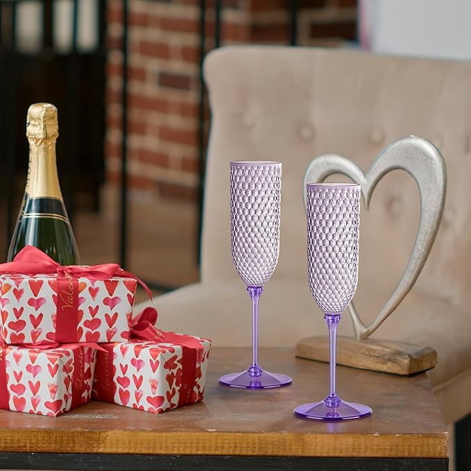 48 Pack Purple Detachable 2 piece Champagne Flutes 5.5 Oz Unbreakable Plastic Mimosa Disposable Champagne Glasses Drinking Cups Stemmed Reusable Wine Toasting Glasses for Wedding (48, Purple)
