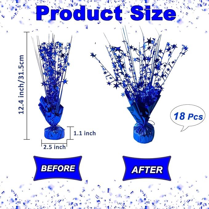 18 Pack Metallic Foil Spray Centerpiece Star Table Decoration Burst Glitter Tabletop Centerpieces for Birthday Christmas New Years Nye Wedding Graduation Holiday Party Supplies Decor, Blue