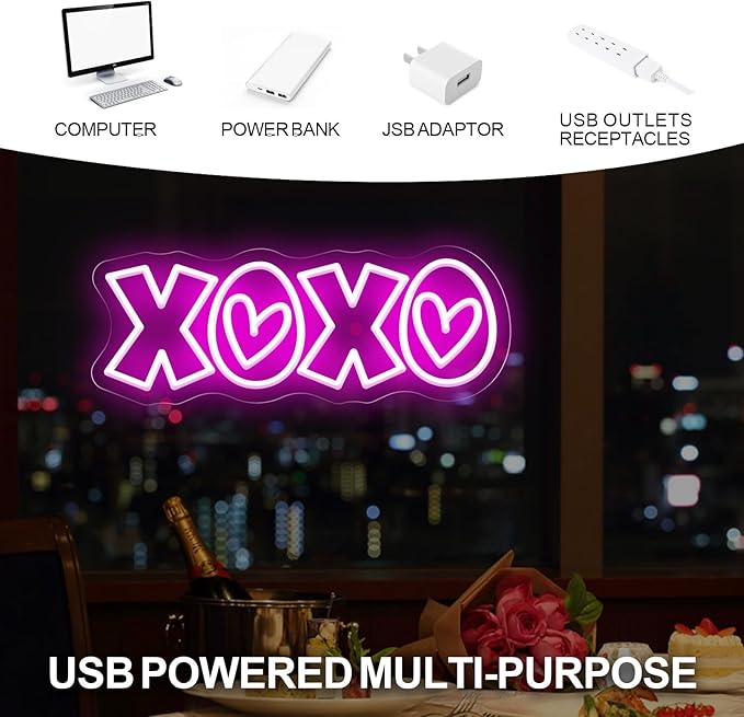 XOXO Neon Sign, Hot Pink LED Light with Romantic Heart Accents for Lover Valentine Gifts, Bedroom Wall Art, Valentine’s Day Gift, Romantic Home Decor, Couples Gift 15″ × 5.7″