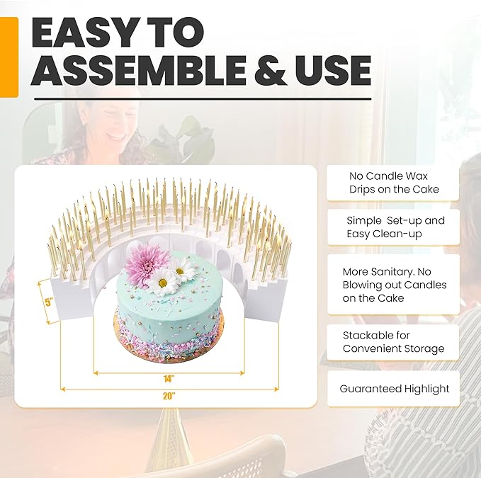 Modular Birthday Candle Holder Grandstand for Milestone Birthdays - Perfect for 40th, 50th, 60th, 70th, 80th, 90th, & 100th - Includes 100 Gold Birthday Candles - Cake Decorations