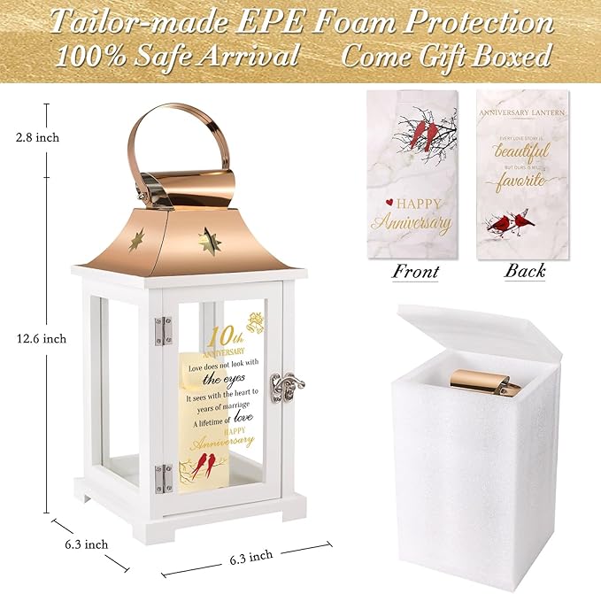 10th Wedding Anniversary Lantern,10th Anniversary Wedding Gifts for Couple Parents Husband Wife，10 Year Tin for Her Him,Unique 10th Anniversary Wedding Gift Ideas LOVE..