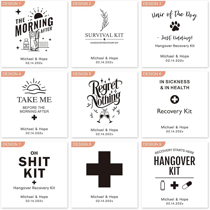 25PCS Custom Wedding Hangover Recovery Kit Bag, Eco-Friendly Ink Hand-Printed Cotton Drawstring Survival Kit, Bachelorette Party & Wedding Guest Favor Emergency Bag