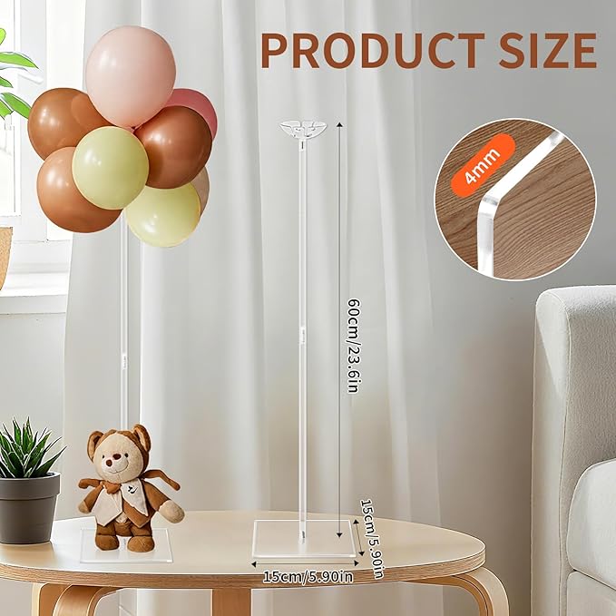 6 Pack Clear Acrylic Balloon Stand Kit, 23.6 Inch Reusable Balloon Sticks Holder with Base Perfect for Tabletop Centerpiece Party Event Decorations (23.6" 6 Pack)