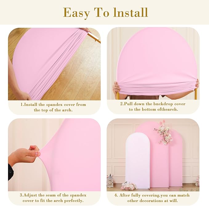 White and Pink Arch Cover 3 Set-6FT, 5FT, 4FT Arch Backdrop Cover Spandex Fitted 2-Color Fabric Stand Covers for Baby Shower Gilrs Birthday Party Ceremony Banquet Photo Background Decorations