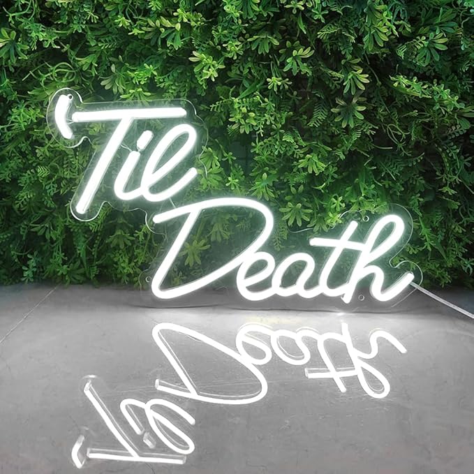 JXIN Til Death Neon Sign for Wall Decor, Til Death LED Neon Light Signs for Wedding Engagement Birthday Anniversary Proposal Party Bedroom Office, Wedding Gifts for Loved Ones, 16"x9" White