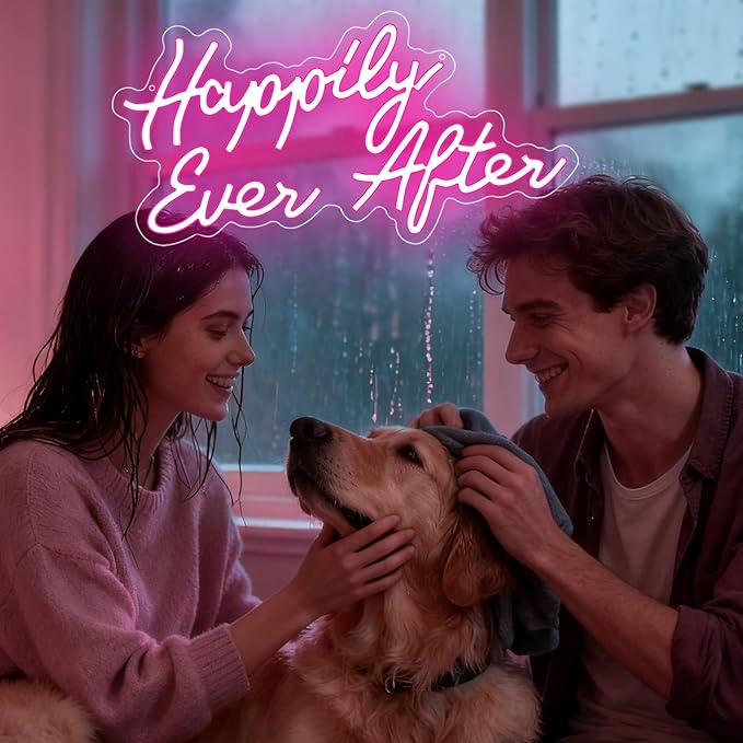 Happily Ever After LED Neon Light Sign, Wedding Neon Led Lights for Bachelorette Bridal Engagement Party Decoration Bridal Shower Wall Decor Signs Valentine's Day Dimmable USB Powered(16.9"*9.1")
