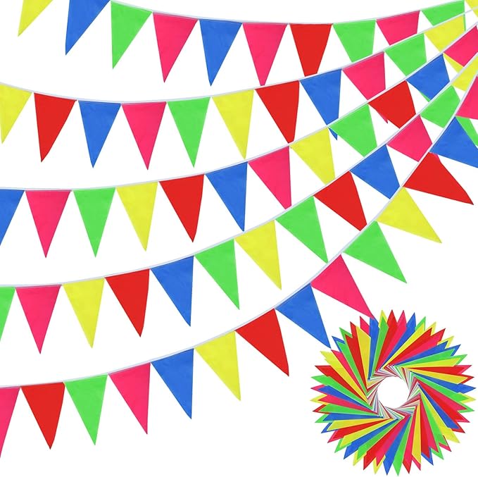 Boao 3280 ft Pennant Banner Flags Multicolor Bunting Triangle Flags Reusable Rainbow Nylon Cloth Flag Pennants for Grand Opening Outdoor Celebrations Shops Classroom Party Decoration