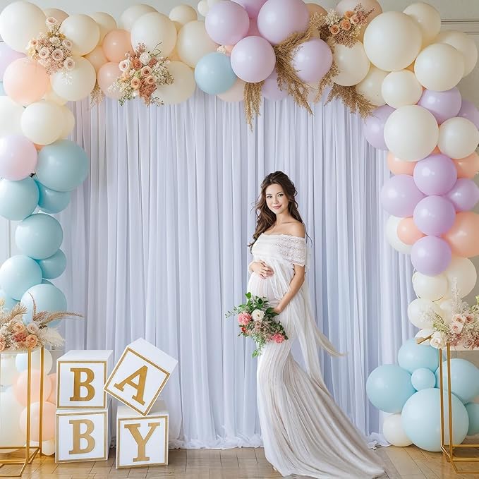 20ft x 8ft Wrinkle Free White Backdrop Curtain for Weddings Parties, 4 Panels 5x10ft Soft Silky Polyester White Photo Backdrop Drapes Back Drop Cloth for Birthday Christmas Photography Background