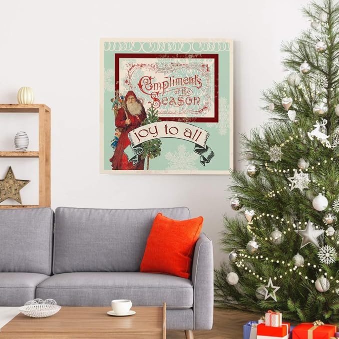 Renditions Gallery Joy to All Santa Wall Art, Christmas & Winter Artwork, Holiday Decor, Old World Santa Claus, Premium Gallery Wrapped Canvas, Ready to Hang, 32 in H x 32 in W, Made in America