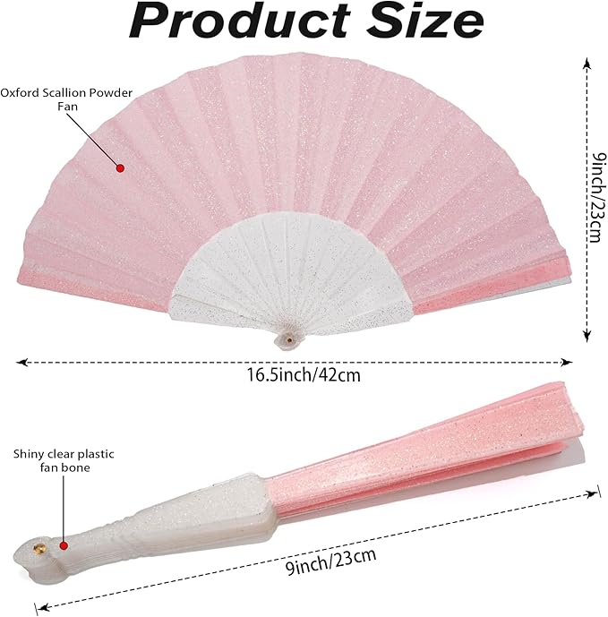 24 Pack Handheld Fan,Folding Hand Glitter fan with Shining Transparent Fan Rib – Ideal for Wedding, Church, Festival, Dance, Tea Party, Club, and EDM Accessories, Pink