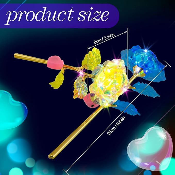 Lyrow 36 Pcs Valentines Galaxy Rose LED Light up Rose Flower Gifts Crystal Artificial Rainbow Flower for Valentine Lover Girlfriend Mom Her Mother's Day Birthday Wedding Gift, 9.84 Inches (Multicolor)