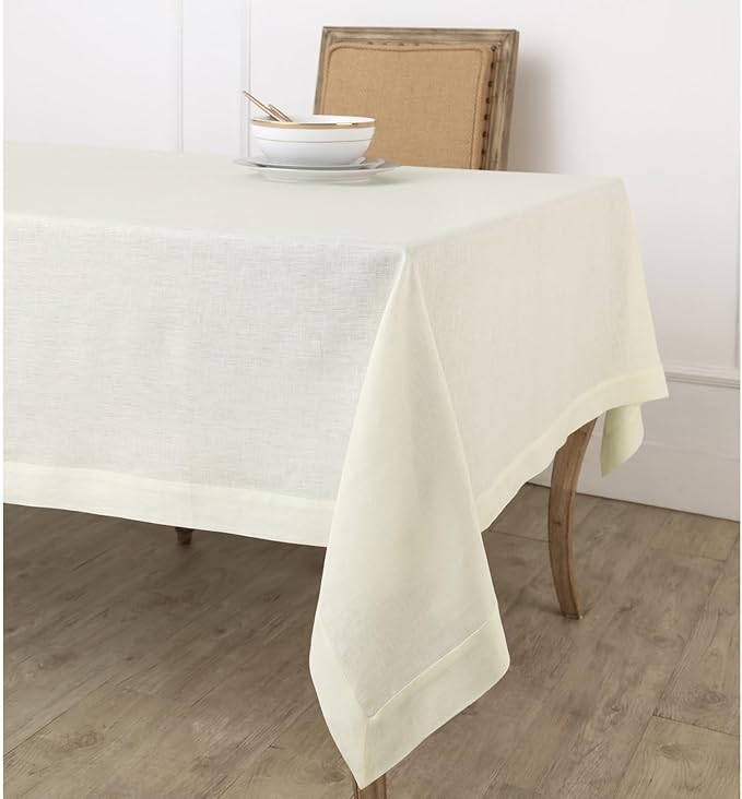 Solino Home Ivory Linen Tablecloth 60 x 120 Inch - 100% Pure Linen Table Cloth for Rectangle Tables - Fete, Machine Washable Tablecloth for Spring, Easter