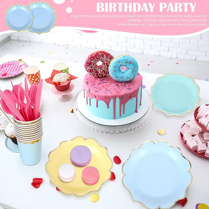 Yaomiao 336 Pcs Plates and Napkins Party Supplies Disposable Dinnerware Set Scalloped Plates Cups Napkin with Plastic Forks Knives Spoons Serve 48 Guests for Birthday Wedding (Multicolor,Irregular)