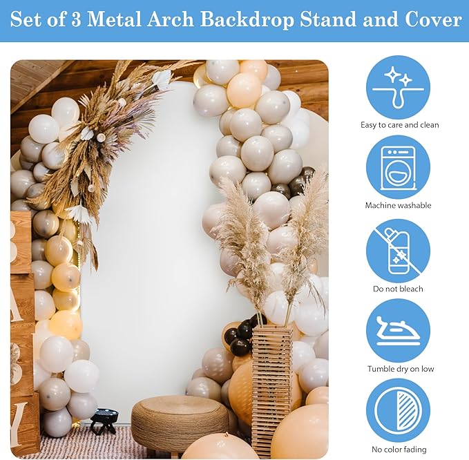 Wedding Arch Backdrop Stand with Arch Cover Spandex,7.3Ft Metal Balloon Arch Stand Frame for Wedding Birthday Party Baby Shower Bridal Banquet Decoration, White