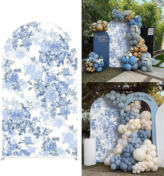 Arch Backdrop Cover Baby in Bloom Baby Shower Elastic Spandex Fabric Blue Pink Flower Floral Bows Girl Birthday Party Baptism Decoration (3x6ft(90x180cm),G3854)