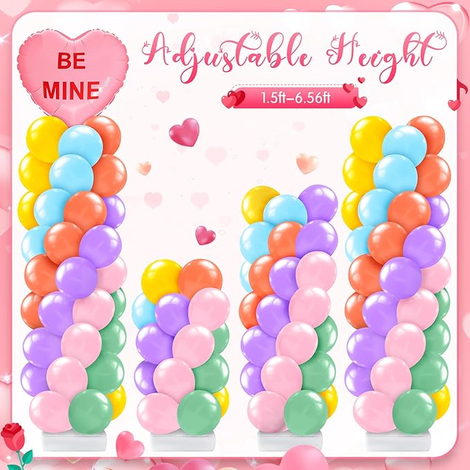 Kasyat 2 Set Valentines Day Balloon Column Stand Kit with 2 Candy Pastel Heart Love Foil Balloons, Valentines Day Arch Garland Stands for Valentine's Wedding Anniversary Party Supplies Decoration