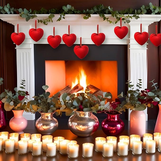 18 Pcs Valentine's Day Hanging Heart Ornaments Handmade Heart Shaped Velvet Gifts 4.3 Inches Hanging Valentine Tree Ornaments for Wedding Anniversary Party Decorations(Red)