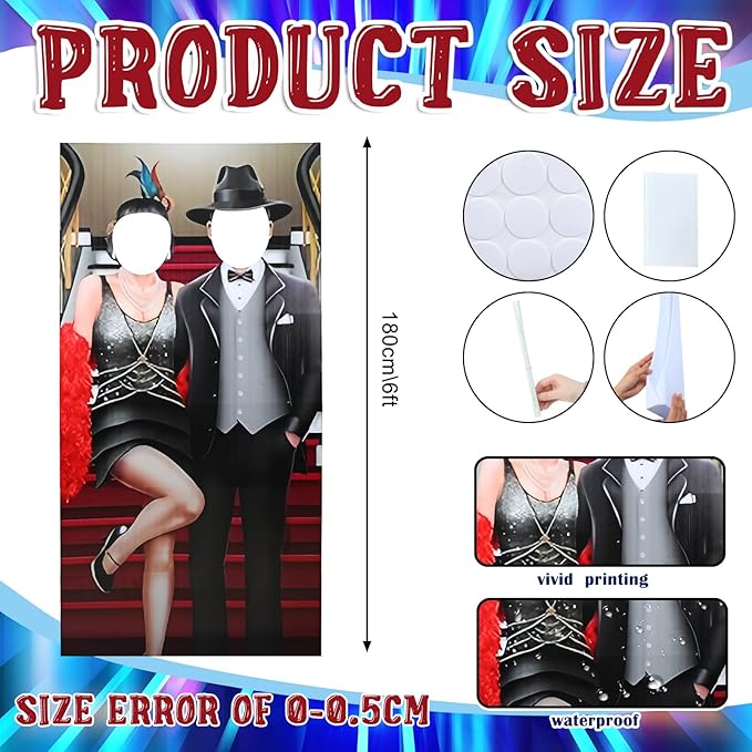 Amyhill 6 ft Roaring 20s Flapper and Gentleman Couple Cardboard Cutout Stand up Retro Faceless Life Size Photo Prop Vintage Dance Couple Backdrop for Dance Theme Jazz Night Party Decoration