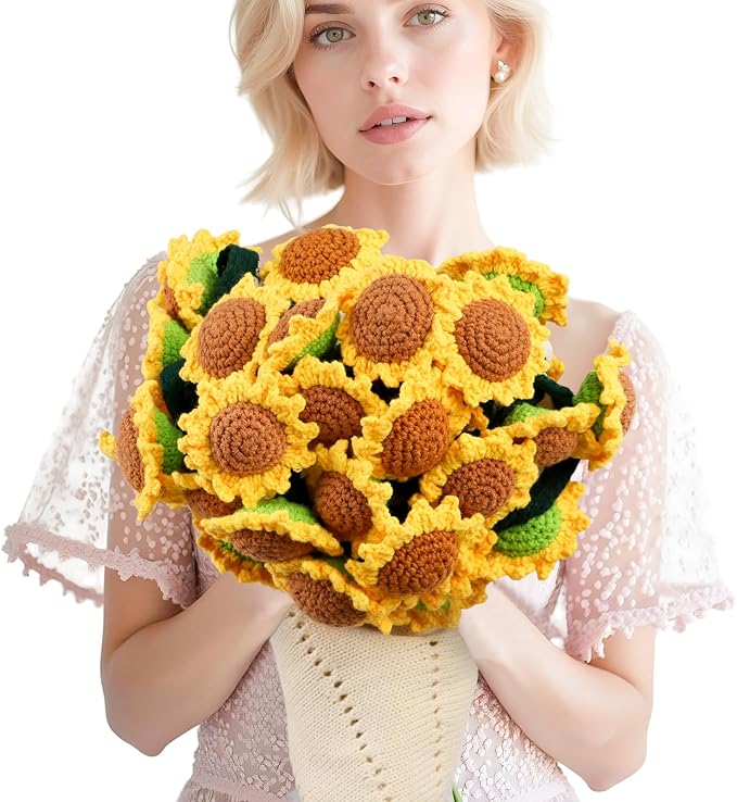 cagulax Birthday Gifts for Women Sunflower, Self Care Birthday Gifts for Best Friend, Mom, Sister, Wife, Grandma, Teacher, Cozy Throw & Decor Sunflower Crochet Flowers Bouquet Blanket 63 Inches