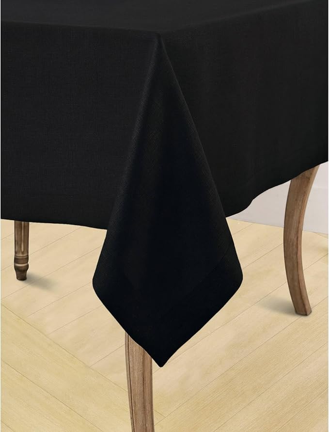 Solino Home Linen Black Tablecloth 60 x 132 Inch - 100% Pure Linen Rectangular Tablecloth - Machine Washable Table Cloth for Winter, Easter - Fete