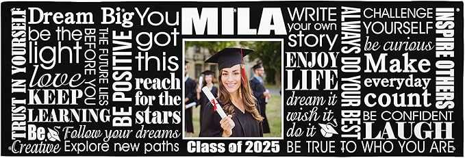 Let's Make Memories Personalized Graduation Banner - Graduation Party Decorations - Customized Congratulations Banner - Class of 2025 - Indoor/Outdoor Vinyl - Big Dreams - Black - 10 ft.