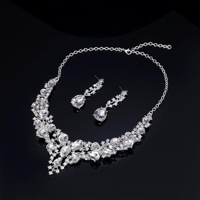 Kamirola Tiaras and Crowns for Women,Tiaras Earrings Necklace, Crystal Bridal Jewelry Set（TR83