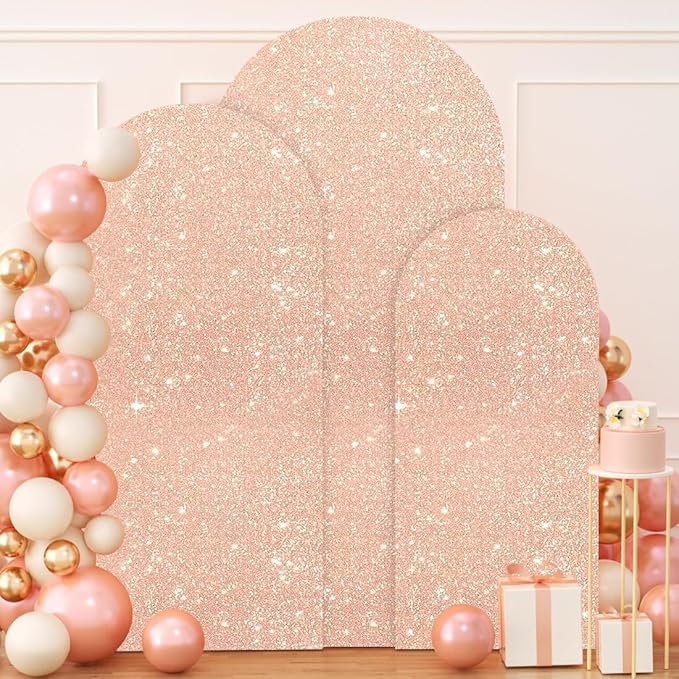 FUHSY Rose Gold Arch Cover Set of 3 Spandex Arch Stand Cover 6ft 5ft 4ft Chiara Backdrop Covers for Balloon Arch Stands Sequin Wedding Arch Cover Party Arch Backdrop Frame Cover for Birthday Decor
