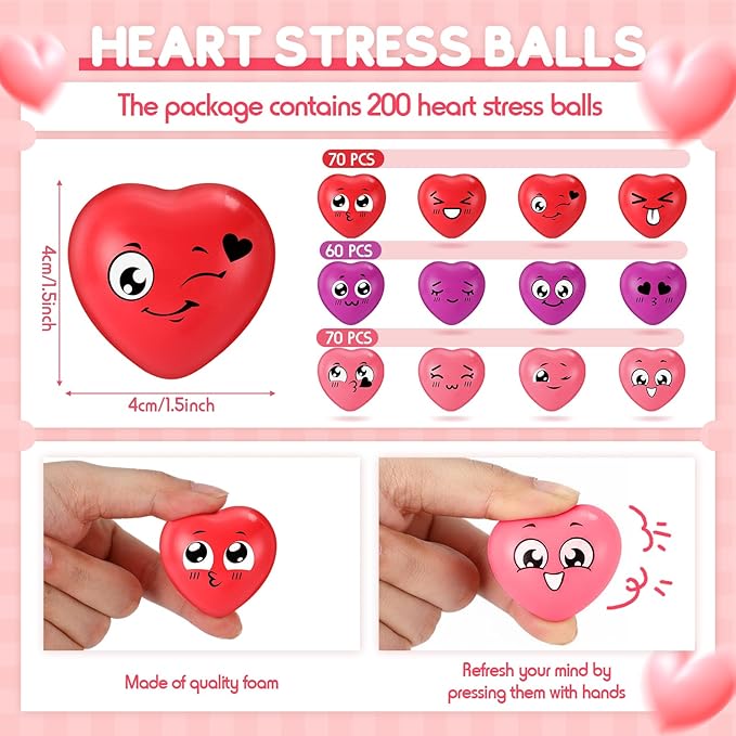 150 Pcs Valentine's Day Heart Stress Balls 1.5 Inch Stress Balls Anxiety Relief Toys Party Favors Adults (Expression)