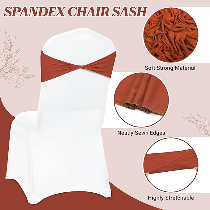 VDS Pack of 75 PCS | Terracotta | Spandex Chair Sashes Bows Without Buckle | Stretch Elastic Banquet Universal Folding Chair Band Tie with for Wedding Party Conference Celebration Event Decoration