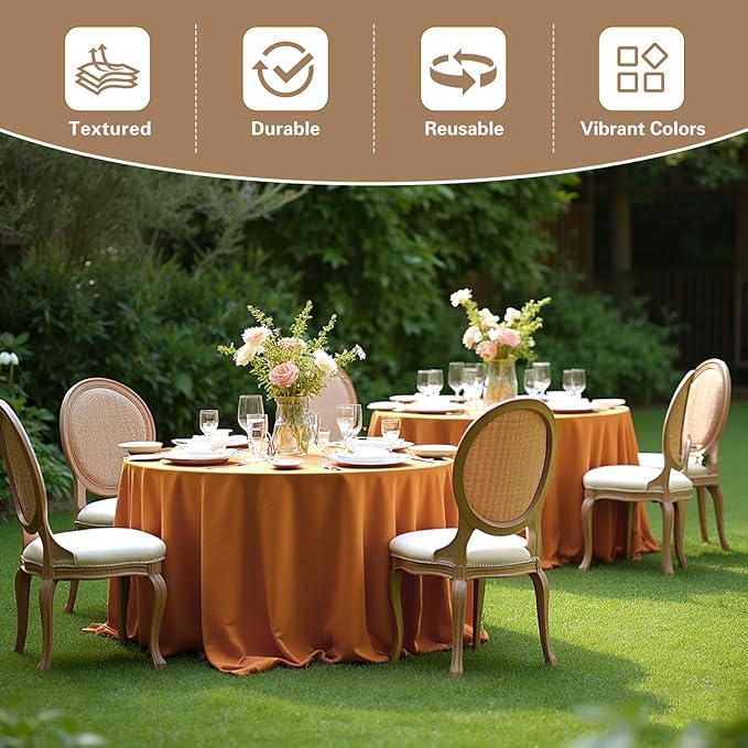 sancua Thanksgiving Round Tablecloth 90 Inch Diameter, 8 Pack Bronze, Circle Polyester Fabric Light Brown Fall Table Cloth Cover for Harvest Wedding Party Reception Banquet (Fit 30-72 Inch Tables)