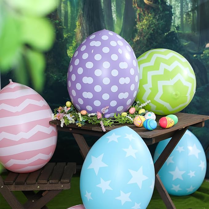 12 PCS Inflatable Easter Eggs Decorations - Large PVC Colorful Egg Easter Inflatable Outdoor Ornaments Decorations for Holiday Party, Yard, Home, Indoor & Outdoor(24 Inch)