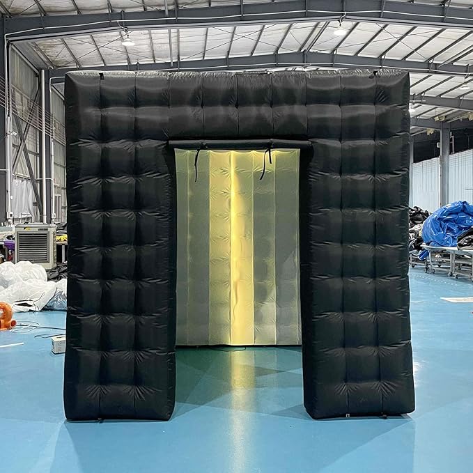 SAYOK Portable Inflatable Photo Booth Enclosure Photobooth Tent Photo Booth Backdrop Inflatable Black Cube Tent with Led Light for Advertising, Bars, Party Wedding (Two Doors, Black&White, 8.2ft)