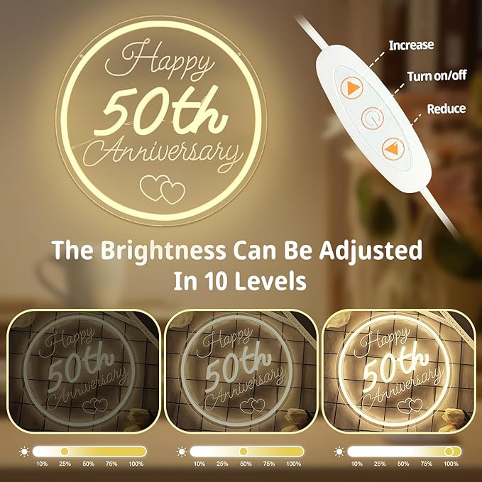 50th Anniversary Neon Sign Dimmable Happy Anniversary Sign Wedding Anniversary Decorations Led Sign Best 50th Gifts for Parents Couples(11.26")
