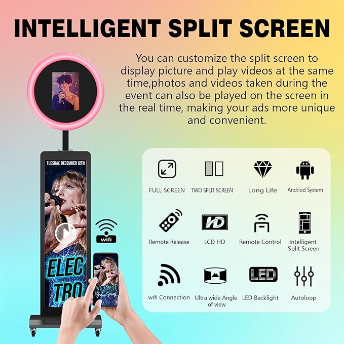 HARZHI Portable Photo Booth Compatible with Ipad, for Ipad Photo Booth Shell Stand Stand Provide Chacktok Photo Booth Software for Party and Wedding, Free Custom Logo, Flight Case