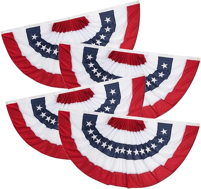 ROTERDON American Flags Bunting 3x6 FT 4 Pack, 4th of July Decorations Outdoor, Red White and Blue Buntings Decorations, USA Patriotic Half Fan Bunting Flag