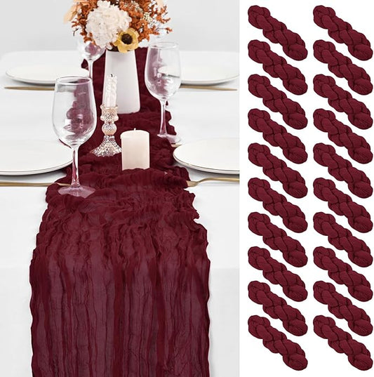 20 Pack Burgundy Table Runner 10Ft Burgundy Cheesecloth Table Runner Boho Gauze Table Runners Long Romantic Sheer Fabric Cheese Cloth Table Runners for Wedding Party Bridal Shower