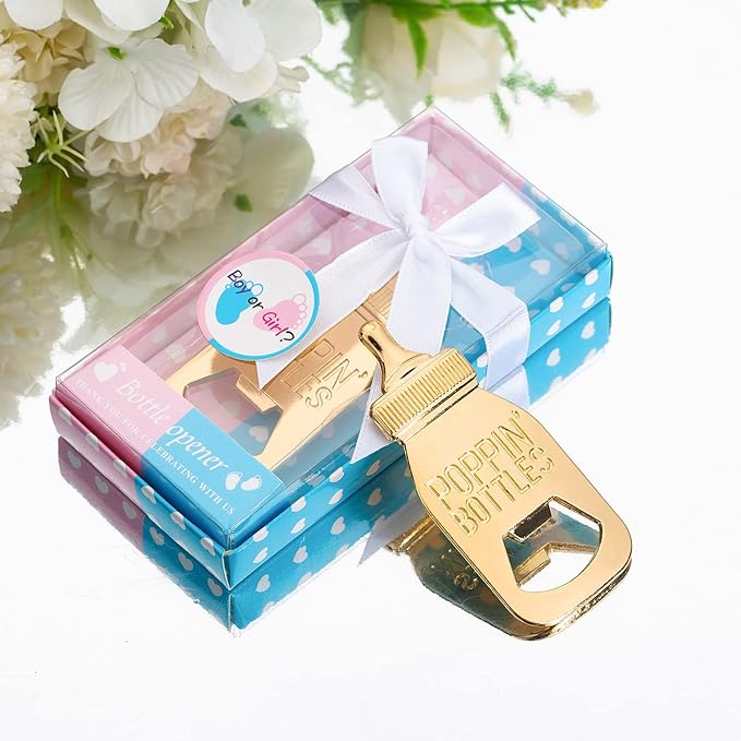 24Pack Baby Bottle Openers for Baby Shower Favors Gifts, Boy or Girl Gender Reveal Party Favors,Poppin Bottles Openers with Gifts Box used for Guests Gender Reveal Party Favors Souvenir Return Gift