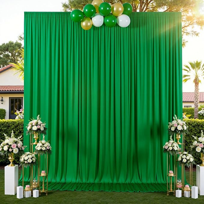 30 ft x 10ft Wrinkle Free Green Backdrop Curtain for Parties, 6 Panels 5x10ft Silky Polyester Green Backdrop Drapes Photo Back Drop Cloth for Wedding Birthday Baby Shower Photography Background