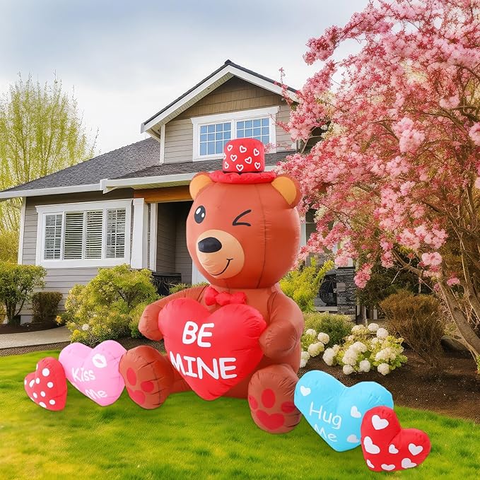VIHOSE 10 ft Valentines Inflatables Outdoor Decorations Blow Up Bear Heart with LED Lights Valentine Decor for Romantic Wedding Patio Lawn Valentine's Day Inflatables Outside Party Supplies