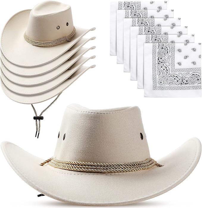 Zhanmai 12 Pcs Cowboy Hat and Bandana Cowboy Cowgirl Hats Bulk Western Party Costume Halloween Accessory