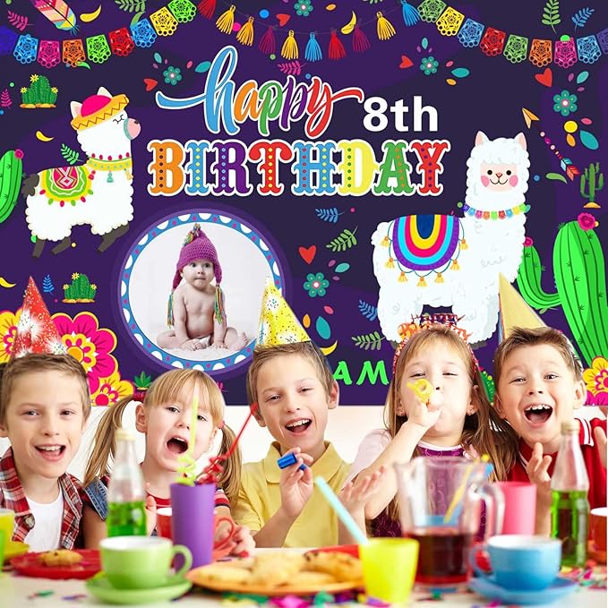 Custom Llama Cactus Happy Birthday Party Decorations Supplies Personalized Mexican Llama Cactus Birthday Backdrop Banner(5x7.5ft)