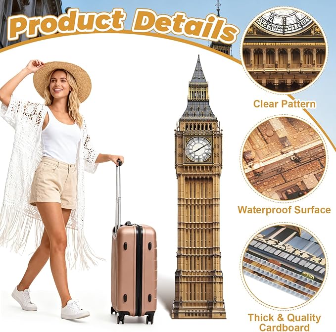 6 Ft Big Ben Cardboard Cutout Big Ben Stand Up Cutout Life-Size Britain Photo Booth Prop Backdrop Sign British Landmark for England London Theme Birthday Party Cultural Educational Display