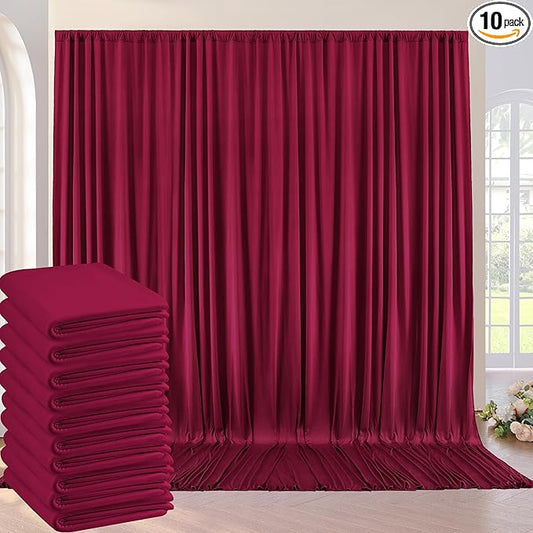 50ft×10ft Burgundy Wrinkle Free Backdrop Curtains for Parties, 10 Panels 5×10ft Soft Silky Wine Red Photo Backdrop Drapes for Birthday Party Baby Shower Wedding Mother's Day Photography