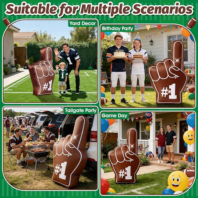 4.6FT Football Inflatable Number One Finger Built-in 2 LED Lights Blow Up Spirit Finger for Football Birthday Game Day Tailgate Party Team Coach Cheering Decorations