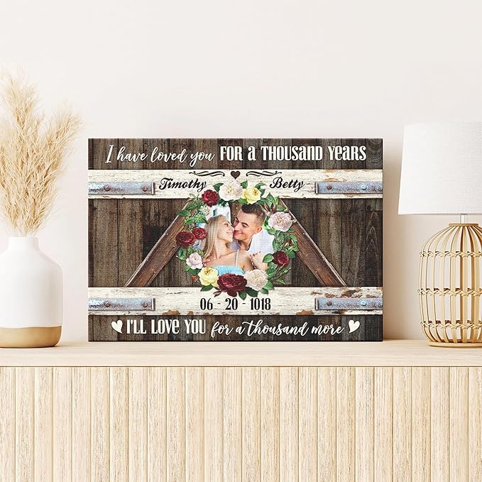Dem Canvas Personalized Couple Canvas Prints, Custom Love Photo And Name, Love You For A Thousand More, Wedding Gifts For Couple Anniversary Engagement Gift For Couples